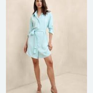 BR Satin Blue Shirt Dress—new with tags